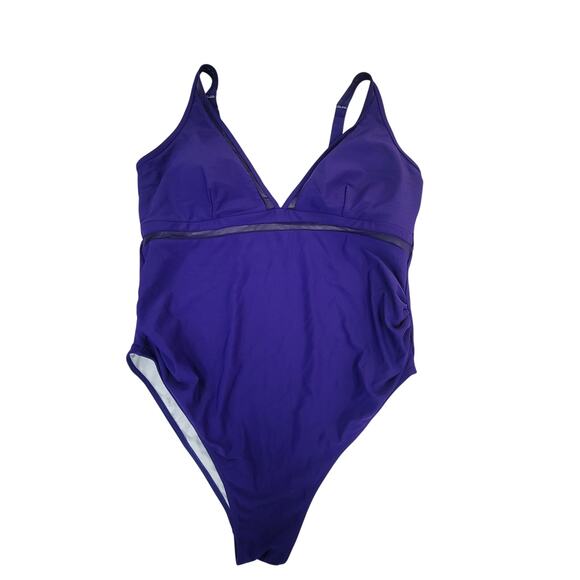 Zaful Purple V-Neck High Leg One Piece Swimsuit US 16-18 - Picture 1 of 7